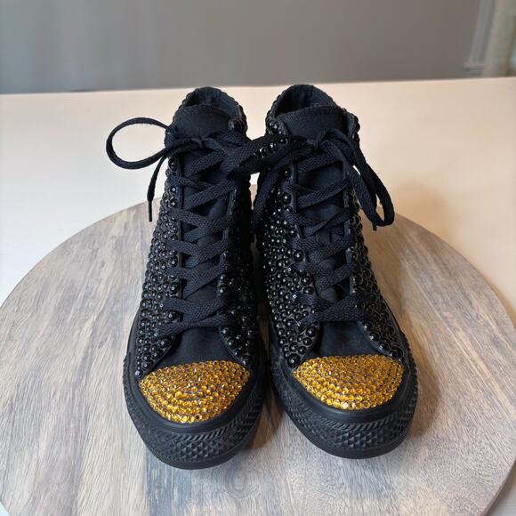 Converse Women's Black and Gold Bling Rhinestone All Star Sneakers US Size 8 - Picture 5 of 12